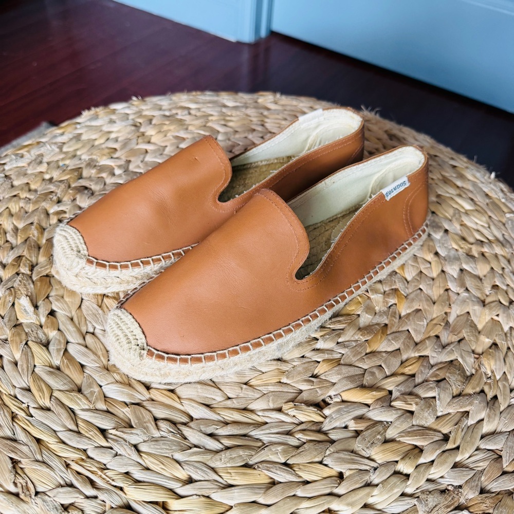 NEW Soludos Women's Leather Espadrille Slip-On in Tan - Picture 2 of 6